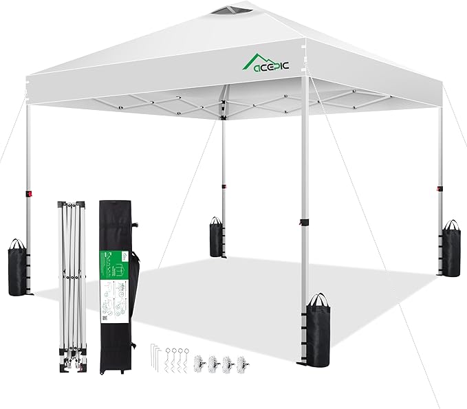 Acepic 10x10 Pop Up Canopy Tent,300D Silver-Coating Top,Pop Up Canopy Tent Instant Portable Shelter with 1-Button Push and...