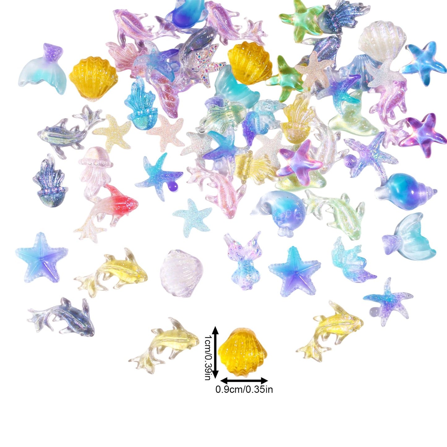 50pcs Summer Ocean Nail Charms, 3D Resin Sea Shell Starfish Beach Rhinestone Nail Charms Ocean Beachy Series Mermaid Theme Decor