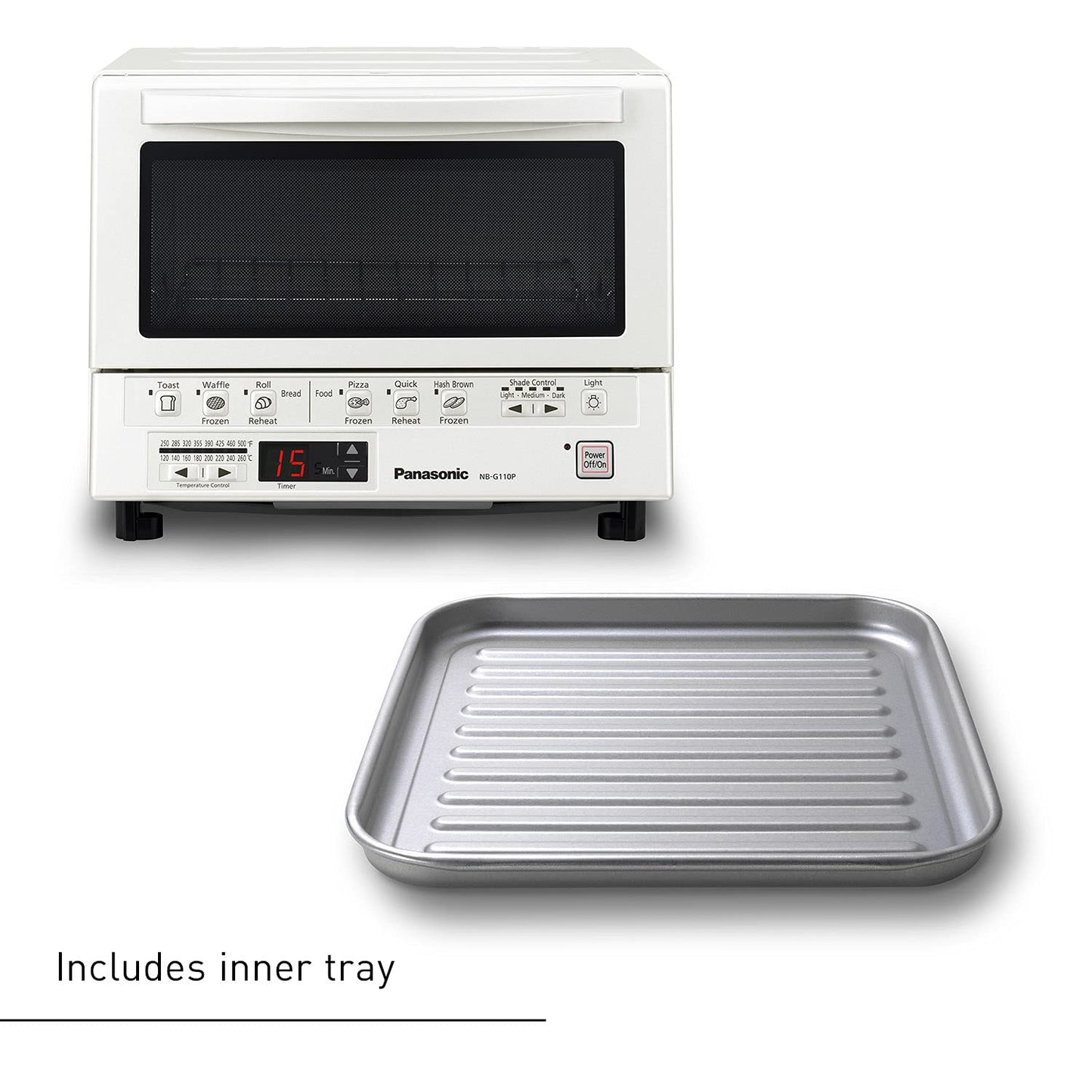 Panasonic FlashXpress Toaster Oven Countertop, 4-Slice Compact Size with Double Infrared Heating, 6 Auto Cook Options and Precise Temperature Control, 1300W - NB-G110P-W (White)