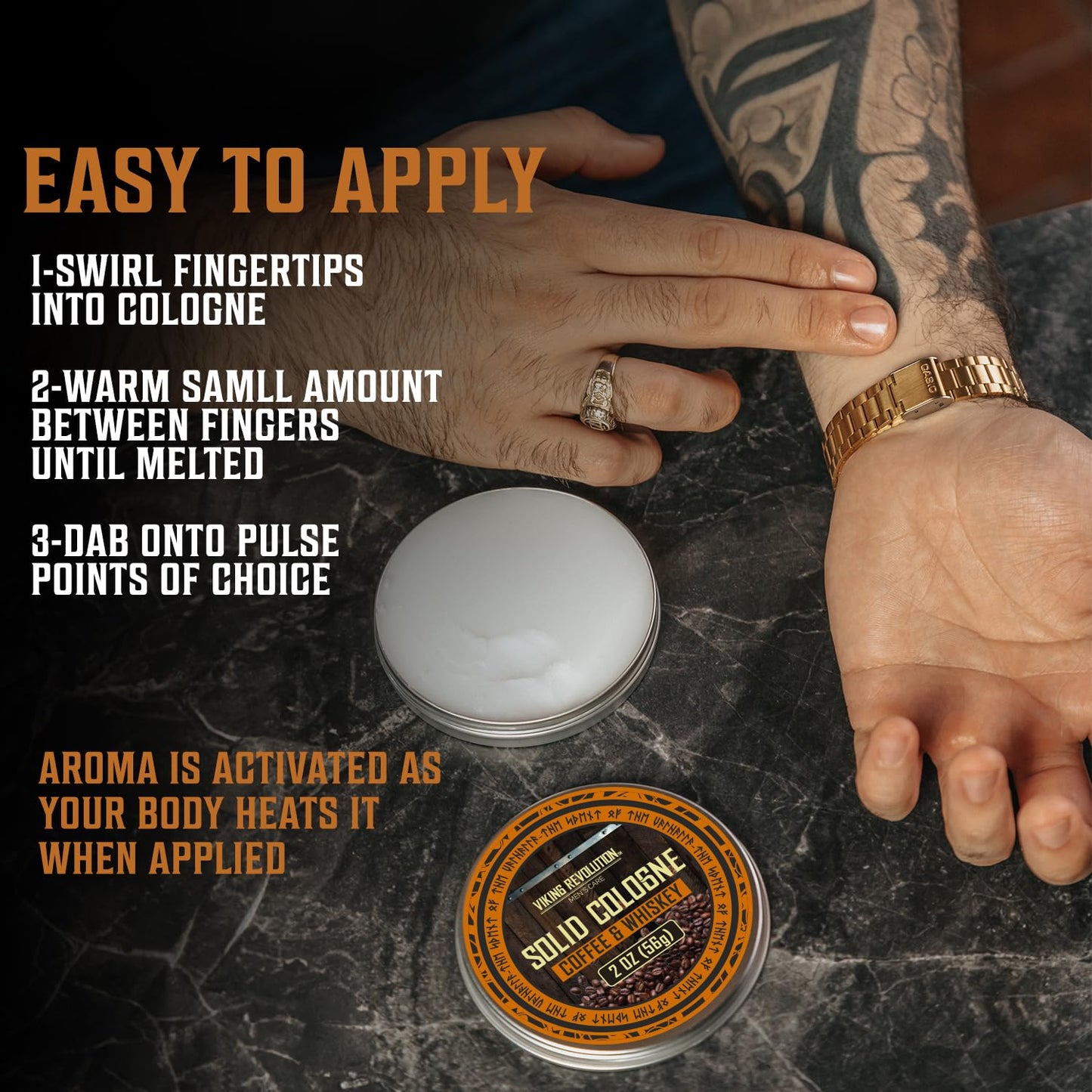 Viking Revolution Coffee Whiskey Mens Solid Cologne Men 2 Oz - Solid Perfume with Coffee and Whiskey Scent for Men - Mens Travel Cologne Wax (1 pack, 2 Oz)