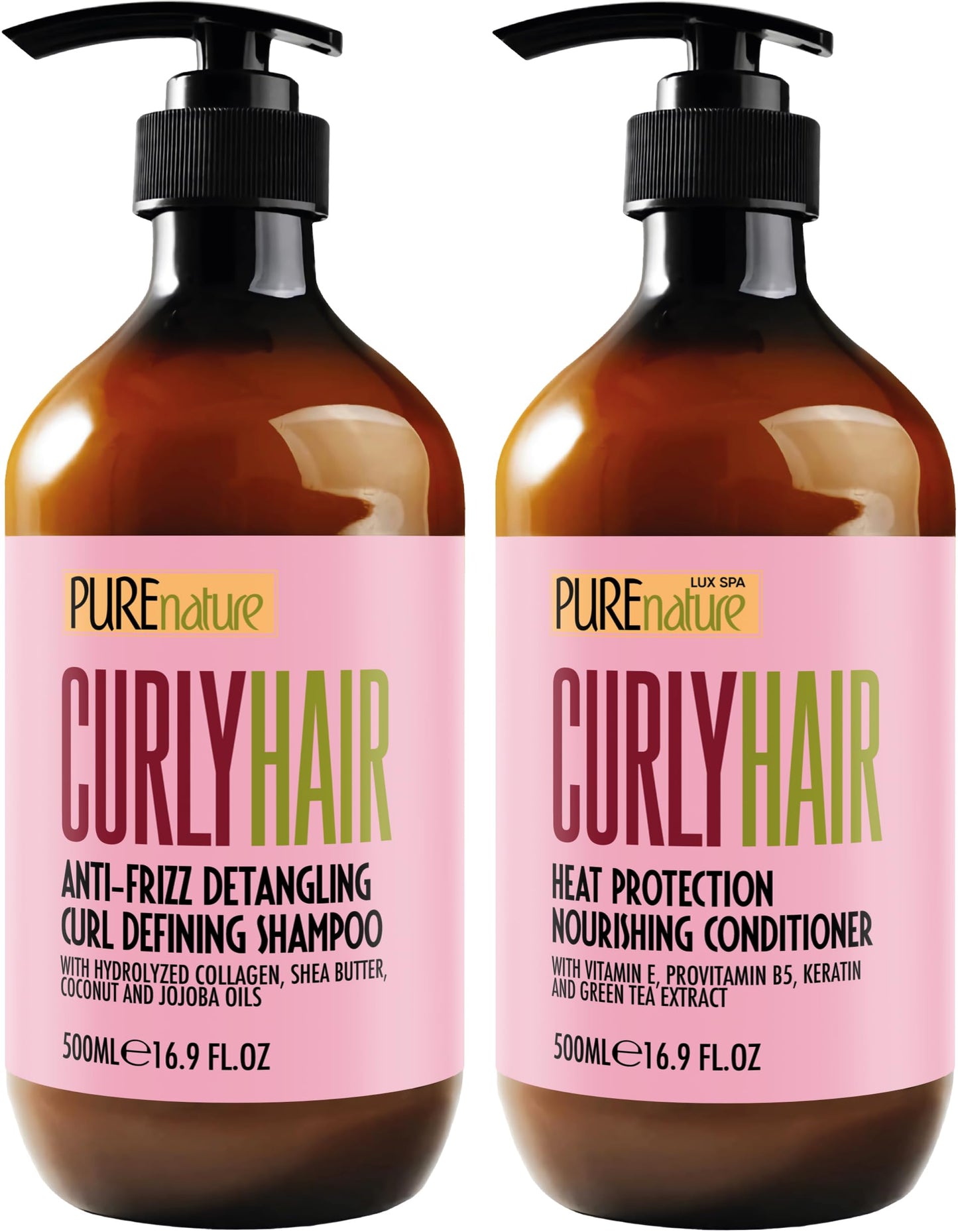 Curly Hair Shampoo and Conditioner Set - Sulfate Free and Color Safe - For Wavy, Frizzy, Fine, Black and Permed Styles - Moistur