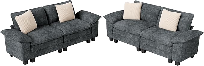 MIXPATIO L-Shaped Cloud Modular Sofa Set, 4-Piece Double Loveseat Sectional w/Deep Seat & Removable Arms, Plush Chenille for Living Room - Cyan