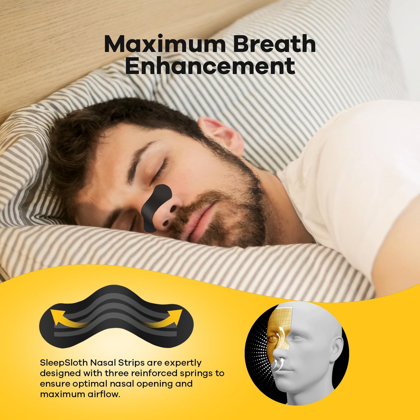 SleepSloth Nasal Strips for Snoring (36 Strips), Nasal Strips for Breathing, Nasal Strips for Sensitive Skin, Congestion Relief Caused by Colds & Allergies, Universal Fit, Extra Strength, Black
