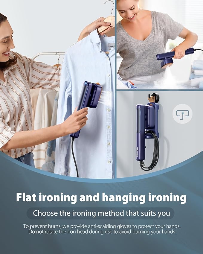 Steamer Iron for Clothes, Portable 2 In 1 Travel Handheld Garment Steamer,20 Minutes of Continuous Steam,100ml Water Tank,Steamer Ironing Gloves,1100W