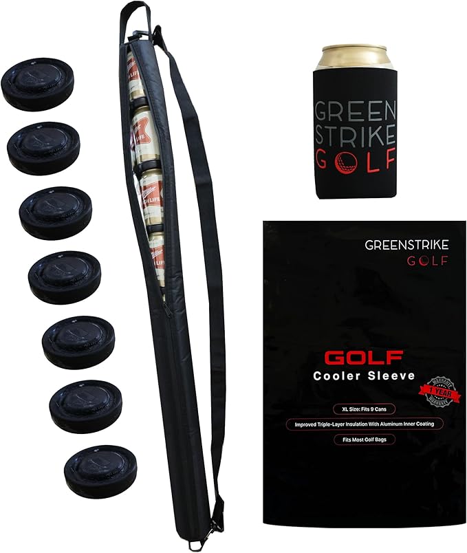 9 Can Insulated Golf Beer Sleeve with 7 Ice Pack Coolers - 8mm Thick Insulation Keeps Drinks Cold and Leak Proof Zipper – ...