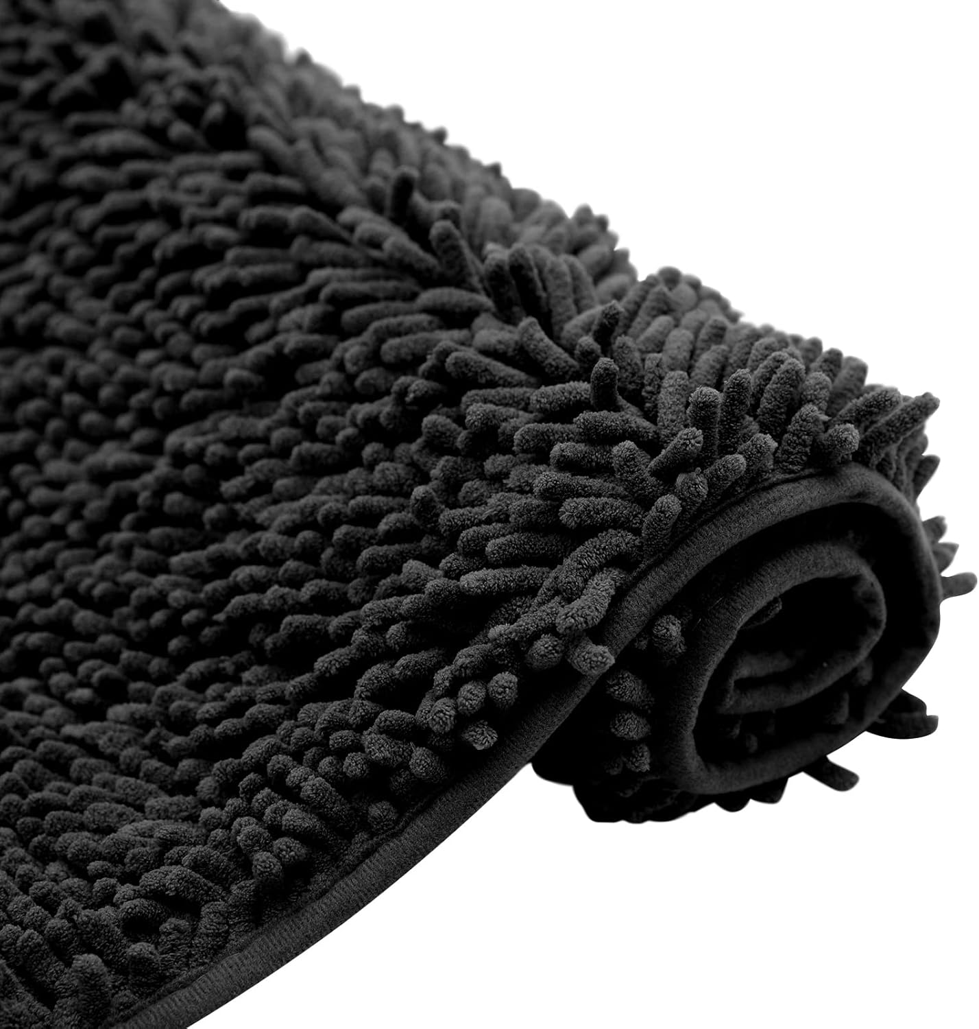 Non-Slip Bath Rug,Extra Soft Microfiber Bedroom Shag Carpet with Anti-Slip Backing,Water/Dust Absorbent Fast Dry Shower Mat,Sound Insulated Stairs Pad,Machine Washable (Black,12 x 24 Inches)