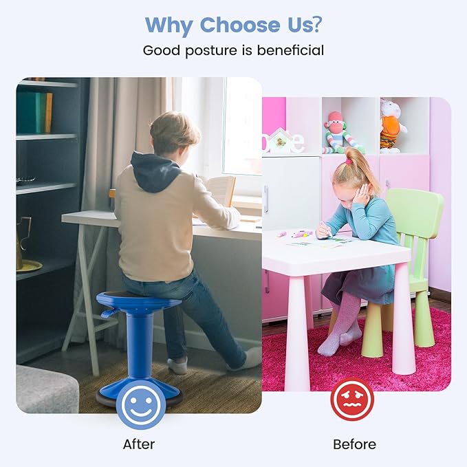 Giantex Wobble Stools for Classroom Seating - Wiggle Stool with Adjustable Height, 24" Active Learning Stool, Sitting Balance Chair for School, Office Stand Up, Flexible Seating Wobble Chair, Navy