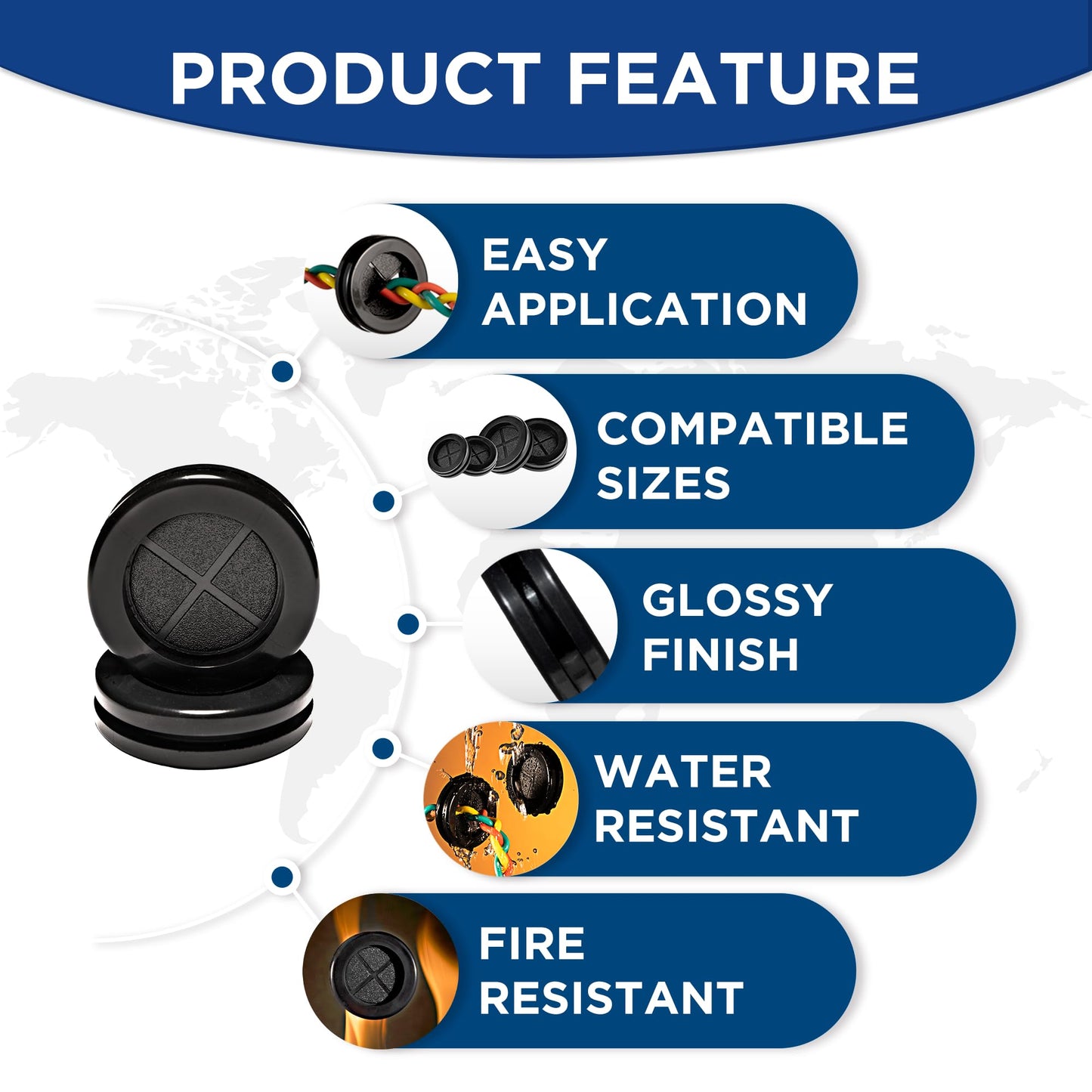 55Pcs Rubber Grommets kit, Firewall Hole Plugs in 6 Assorted Sizes 5/8",13/16",7/8",1",1-3/16",1-1/2"- Round Rubber Grommets for Wiring & Waterproof Wire Grommet kit - Ideal Wire Protection Solution