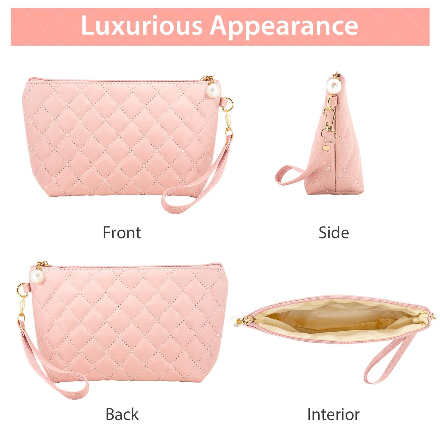 Younpy Wallet with Strap Wristlet Purses for Women Quilted Envelope Clutch Wristlet Wallet Pink Clutch Purses Ladies Handbag with Strap Evening Bag Pink