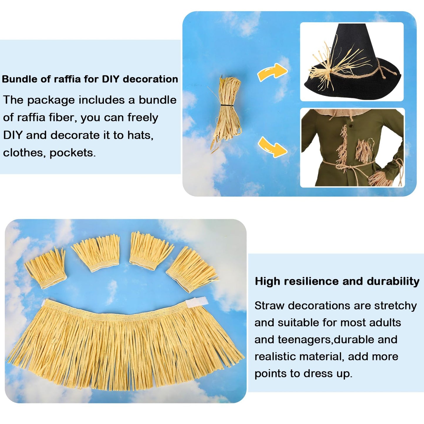 quescu 7pcs Scarecrow Costume Set For Adults,Kis,Scarecrow Hat And Straw Kit for Halloween Dress Up Costume Accessories