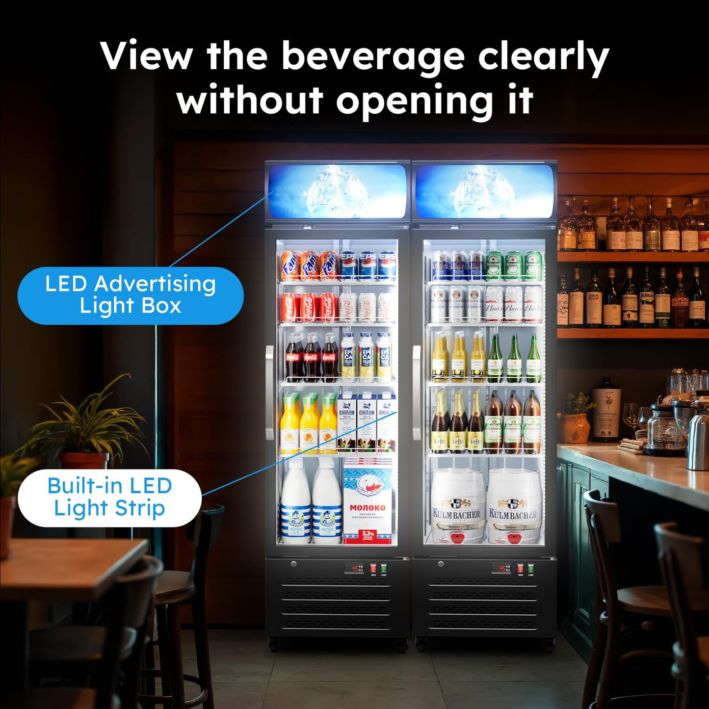 14.8 Cu Ft ETL & DOE Certified Commercial Merchandiser Refrigerator for Beverage,Glass Door Upright Display Fridge with Front LED Light,Large Freestanding Business Cooler for Shop,Restaurant,etc