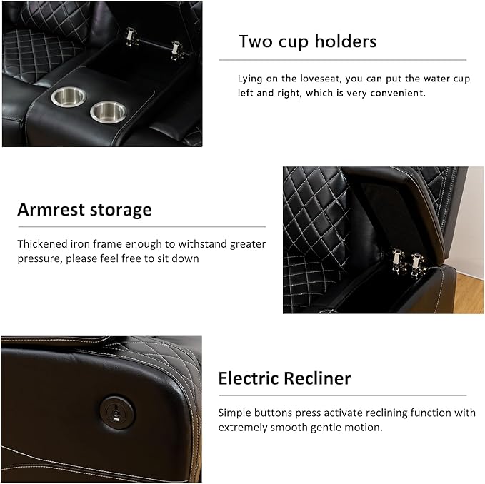 A Ainehome Luxury Furniture Sets Power Recliner Sofa Set Recliner Leather Sofas Loveseat Chair for Living Room Furniture/Small Space/Rv/House/Office/Theater Seating (F-Black,Loveseat)
