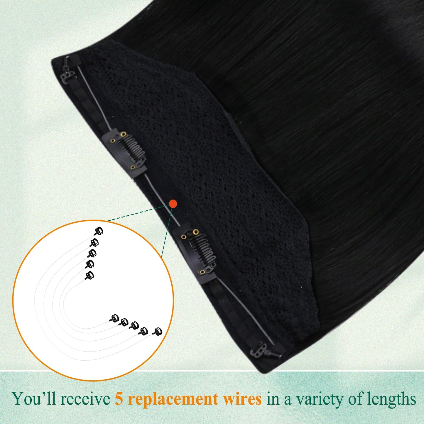 Easyouth Invisible Wire Hair Extensions Black Hair Extensions Wire 14 Inch Jet Black Wire Hair Extension Human Hair Add Length a