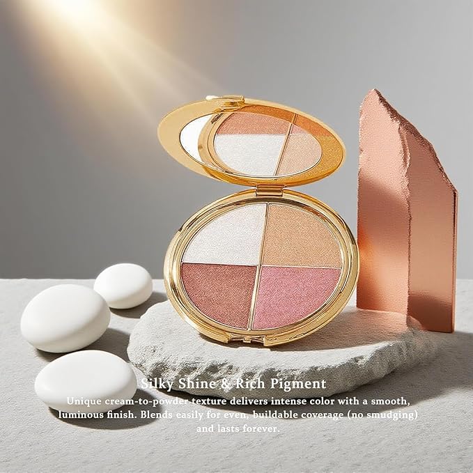 Eye & Cheek Palette - Eyeshadow and Highlighter Makeup (with Detachable Brush), Makeup Palettes Contour Kit, Shimmer Glow Face Highlighter Palette for Women Face, Natural Glow Contour Powder ((3pcs))