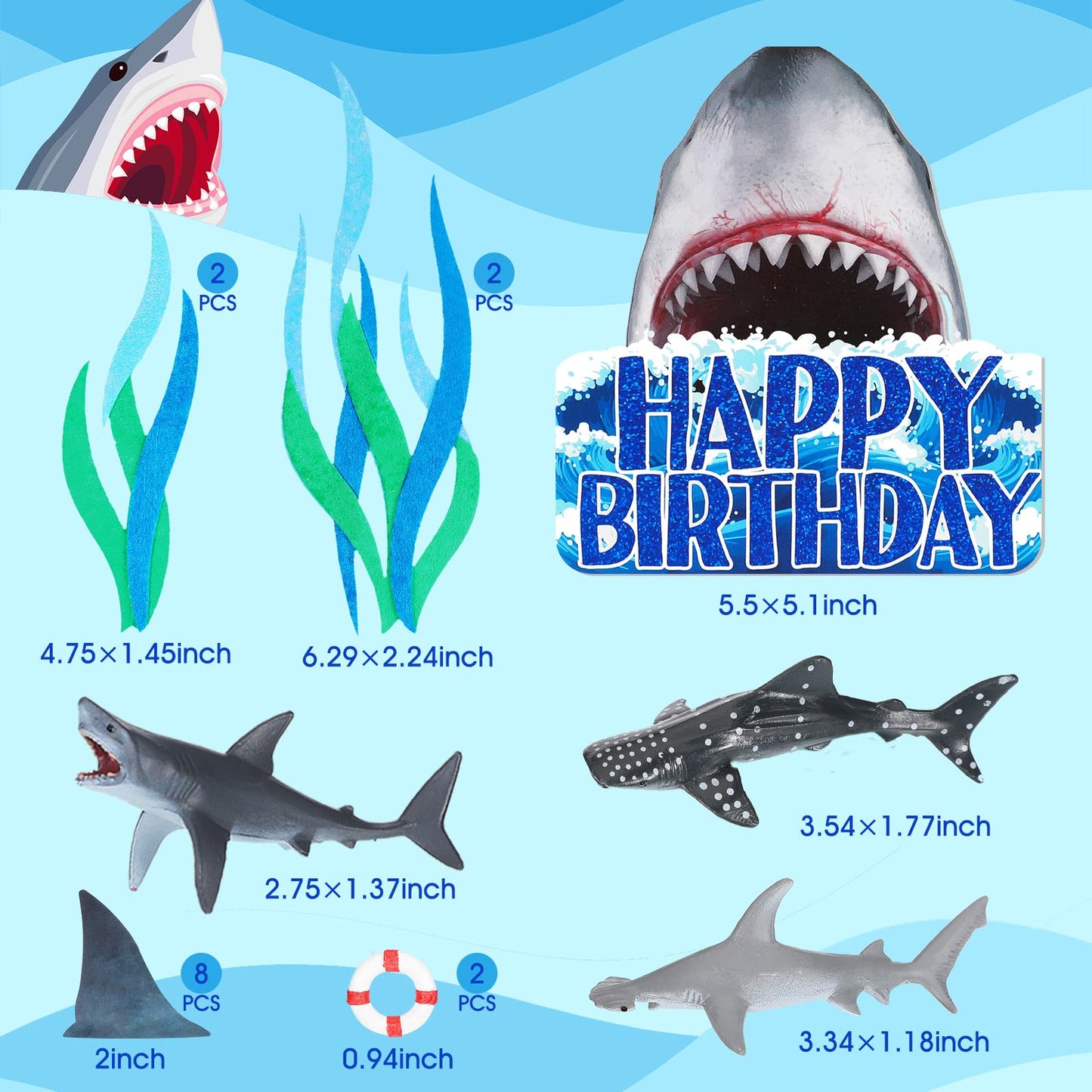 Geyee 18 Pack Shark Cake Toppers for Attack Sea Creatures Decor Shark Figurines Decorations Ocean Theme Cupcake Picks for Birthday Shower Party Favors Supplies