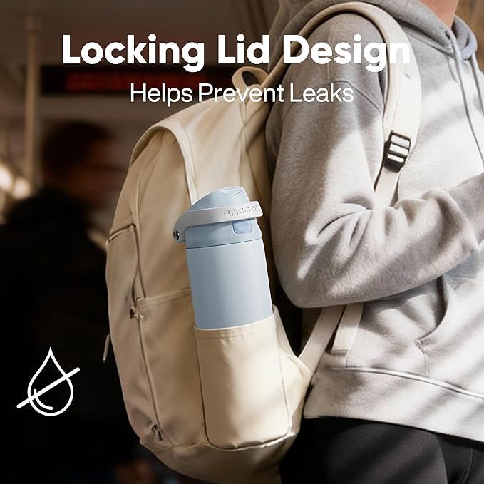 ENCOOL Leakproof Insulated Water Bottle with Straw Dual-Sip Water Bottle Bag-Safe Design for Work, Commute & Gym – Keeps Drinks Cold All Day, 18 oz, Cloud-Hill White
