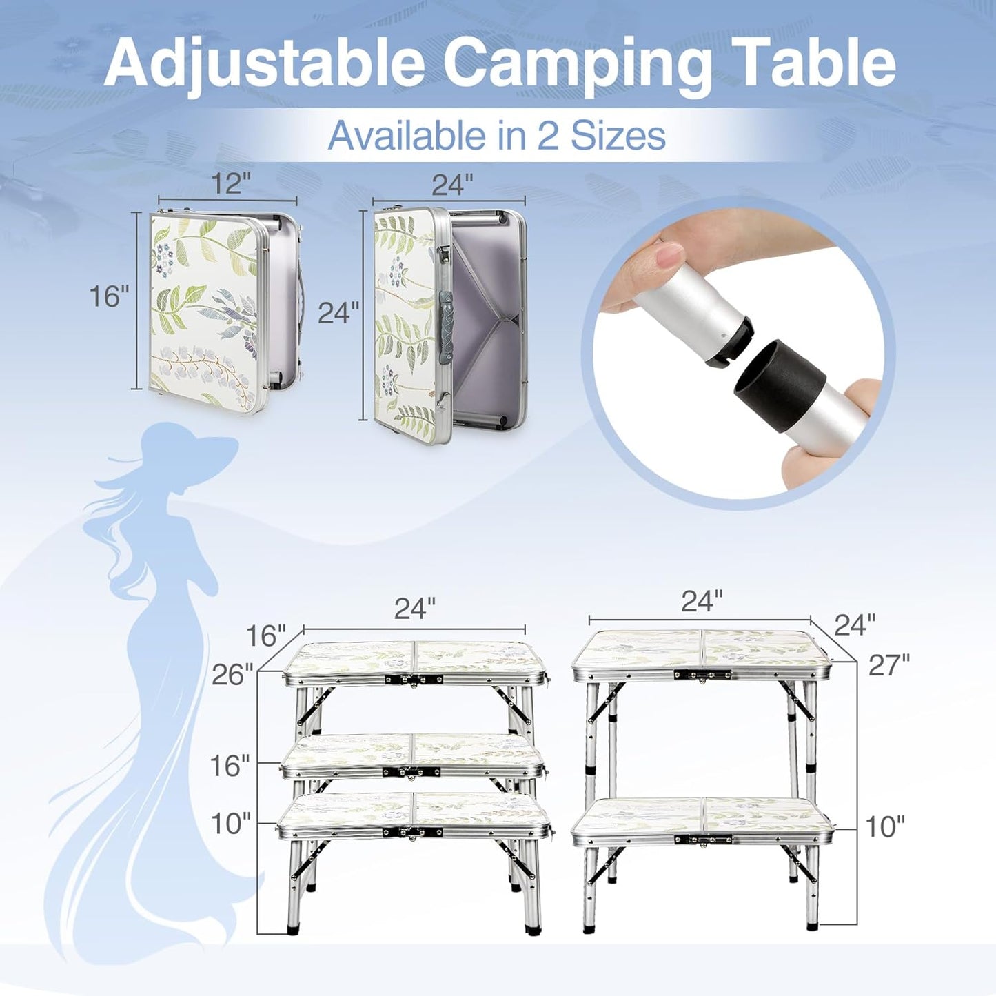 RedSwing Camping Table 2ft Portable Pinic Table Adjustable Height Small Card Table Aluminum Foldable Lightweight with Carry Handle for Outdoor Indoor Hiking Camp BBQ Beach