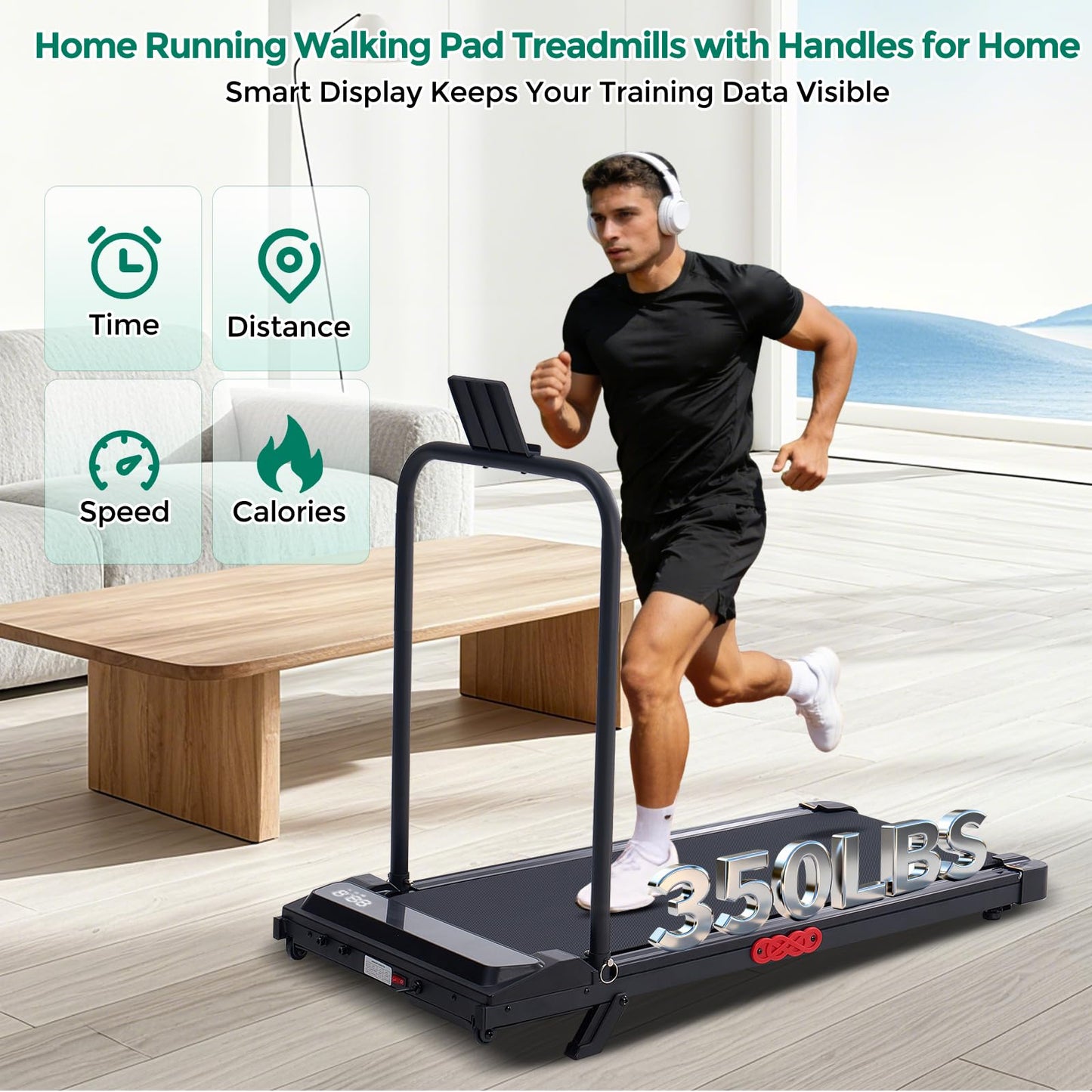 Walking Pad Treadmill with Handle Bar and Incline, 0.6-7.6MPH Electric Under Desk Treadmill for Home Small, 350LBS Mini Small Treadmills with Handles, 3.0HP Portable Treadmills for Home Exercising