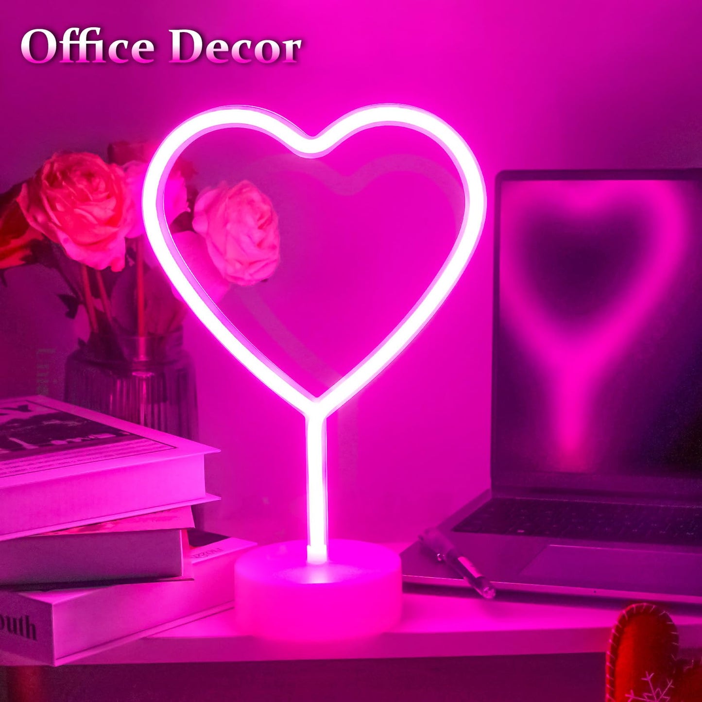 BHCLIGHT 1PK Pink & 1PK Red Heart Neon Sign, Valentines Day LED Neon Light Battery Operated or USB Powered Valentines Heart Lights, Table Lamp for Galentines Day Decorations, Gifts for Women, Lover.