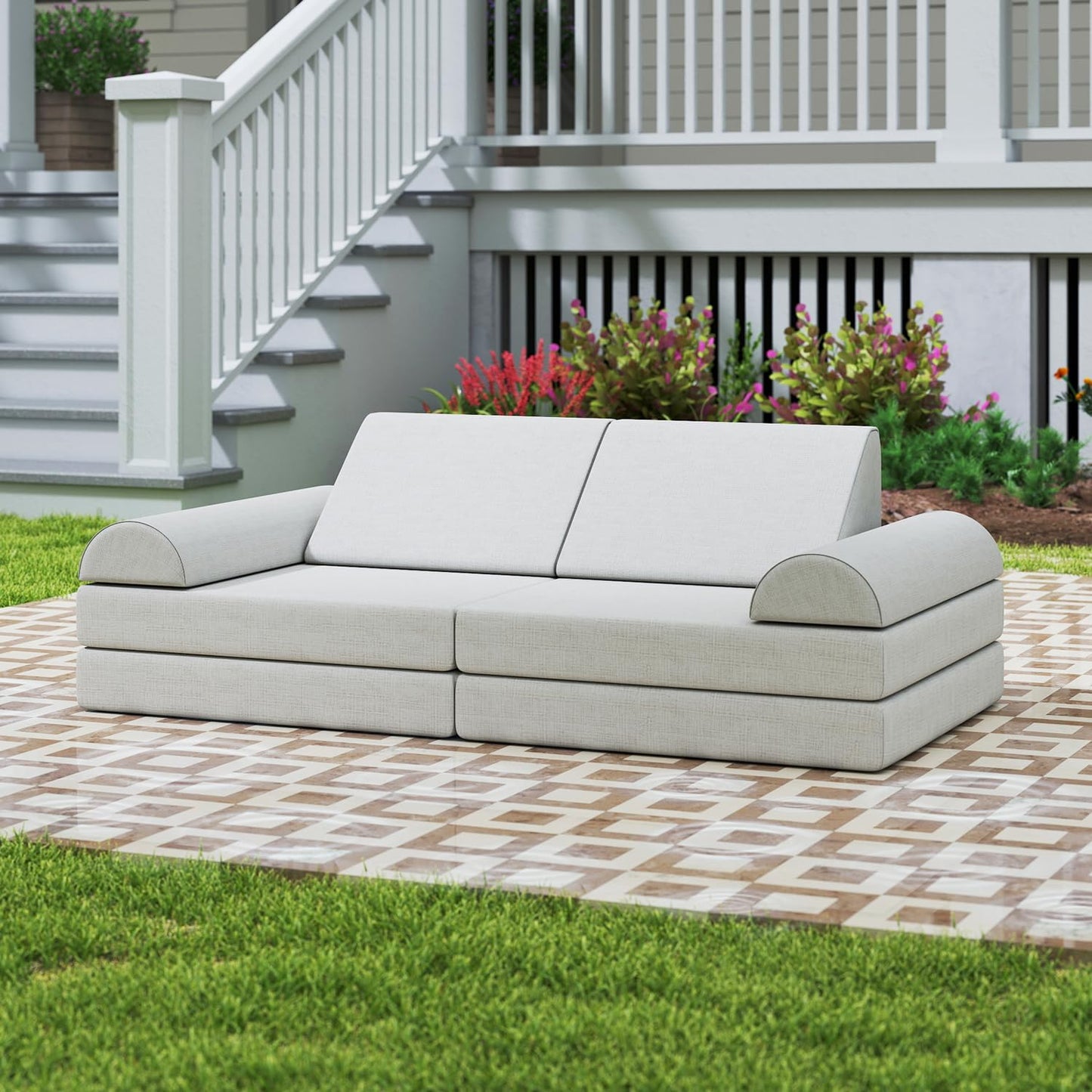 jela Kids Couch, Waterproof Kids Modular Sofa for Outdoor & Indoor, UV Resistant Child Sectional Sofa, Foam Play Couch Playhouse Play Set for Children Adults(Sand Beige)