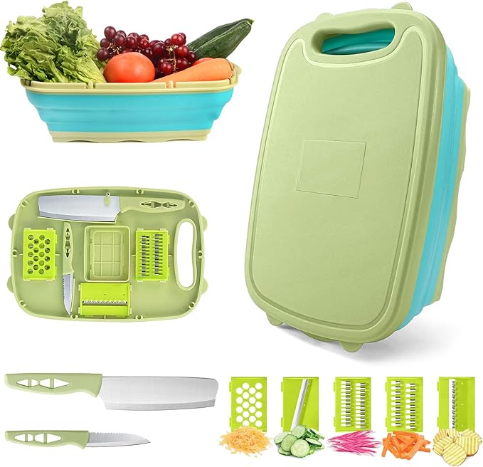 Camping Cutting Board, HI NINGER Collapsible Chopping Board with Colander, 9-In-1 Multi Chopping Board Kitchen Vegetable W...