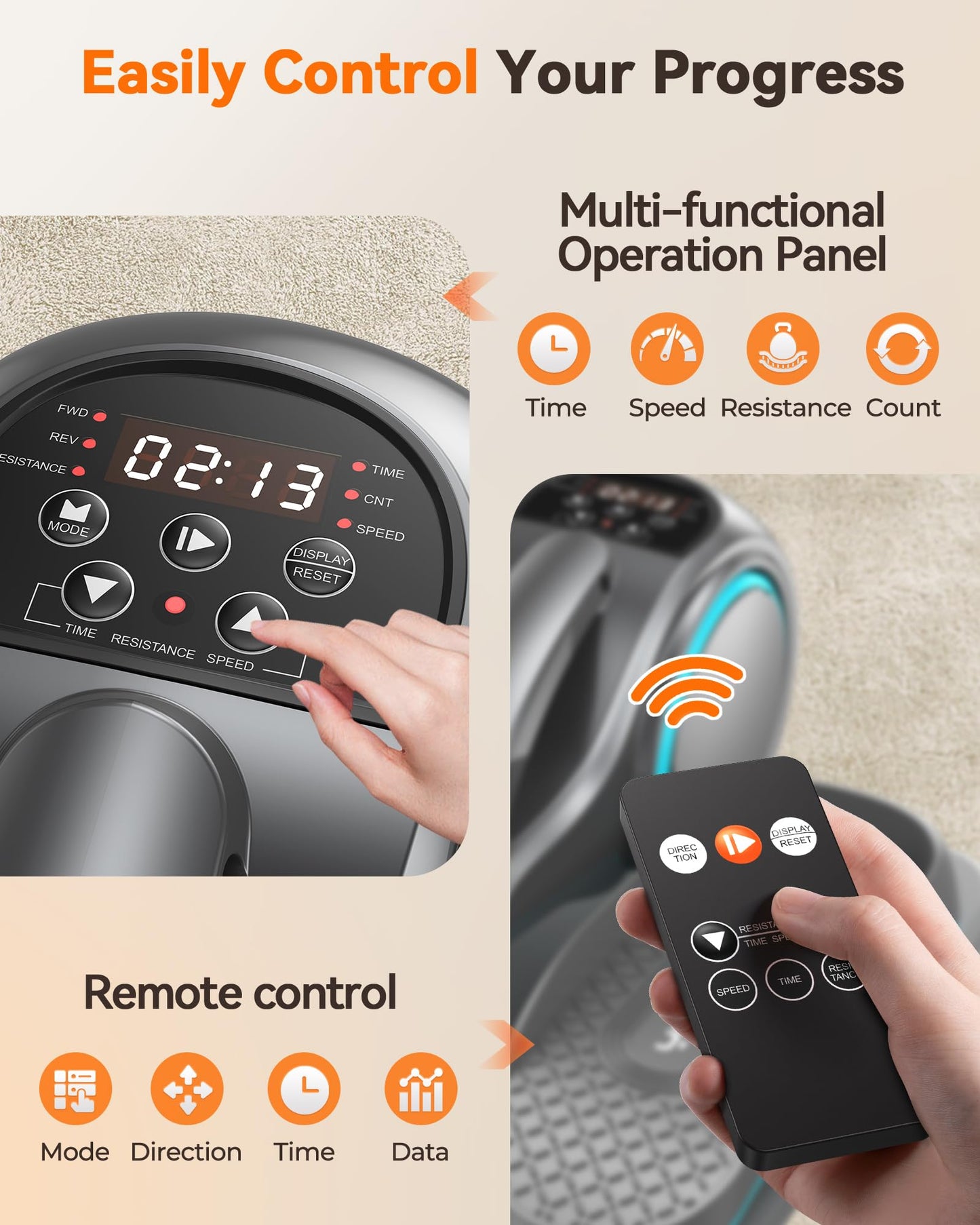 YOSUDA Under Desk Elliptical, Elliptical for Seniors Fully Assembled,Quiet & Portable Electric Seated Pedal Exerciser with 10 Level Resistances & Speeds,Remote Control,Bule Gray