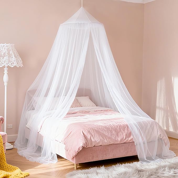 LionLively White Bed Canopy for Girls,Kids Princess Round Dome Bed Curtain, Dreamy Mosquito Netting for Girls, Bedroom Acc...