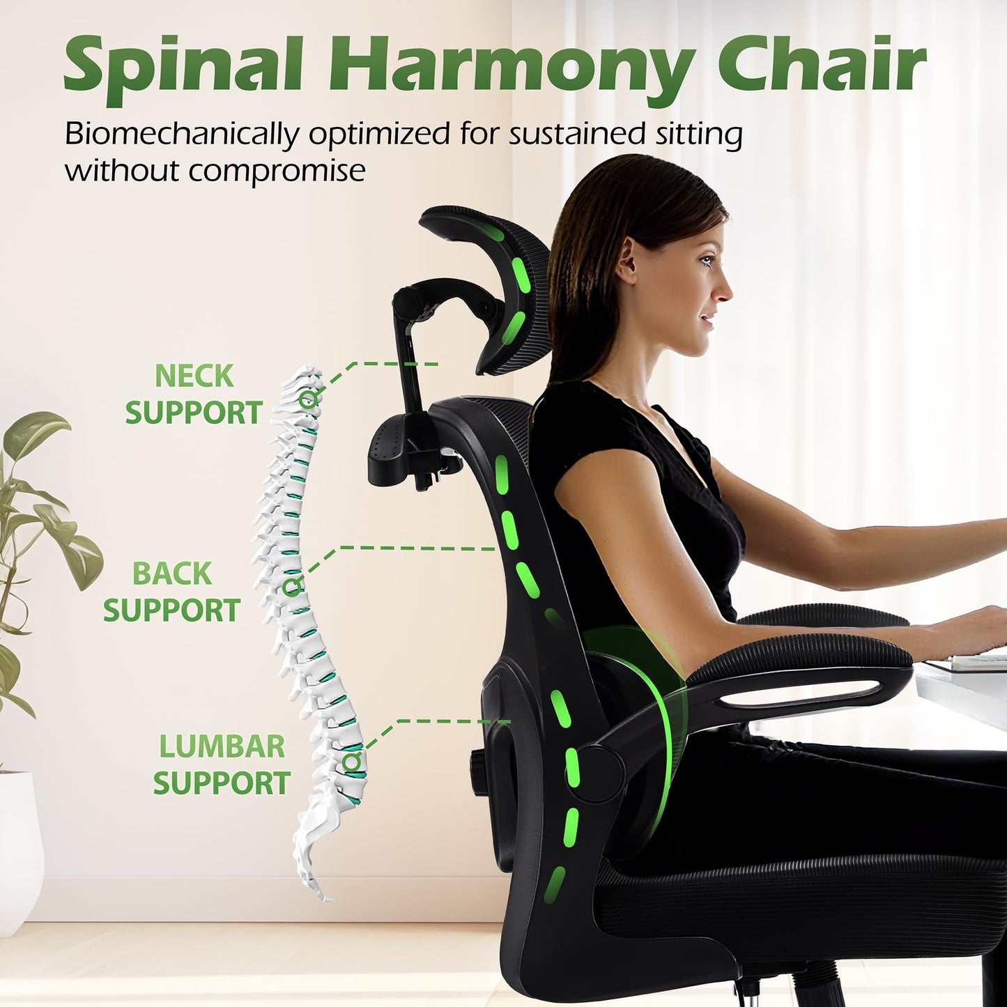 AreShark Office Chair Ergonomic Desk Chairs with Adjustable Lumbar Support& Headrest Hanger, High Back Breathable Mesh Chair with Wheels, Rolling Swivel Comfy Task Computer Chair for Home Work Gaming