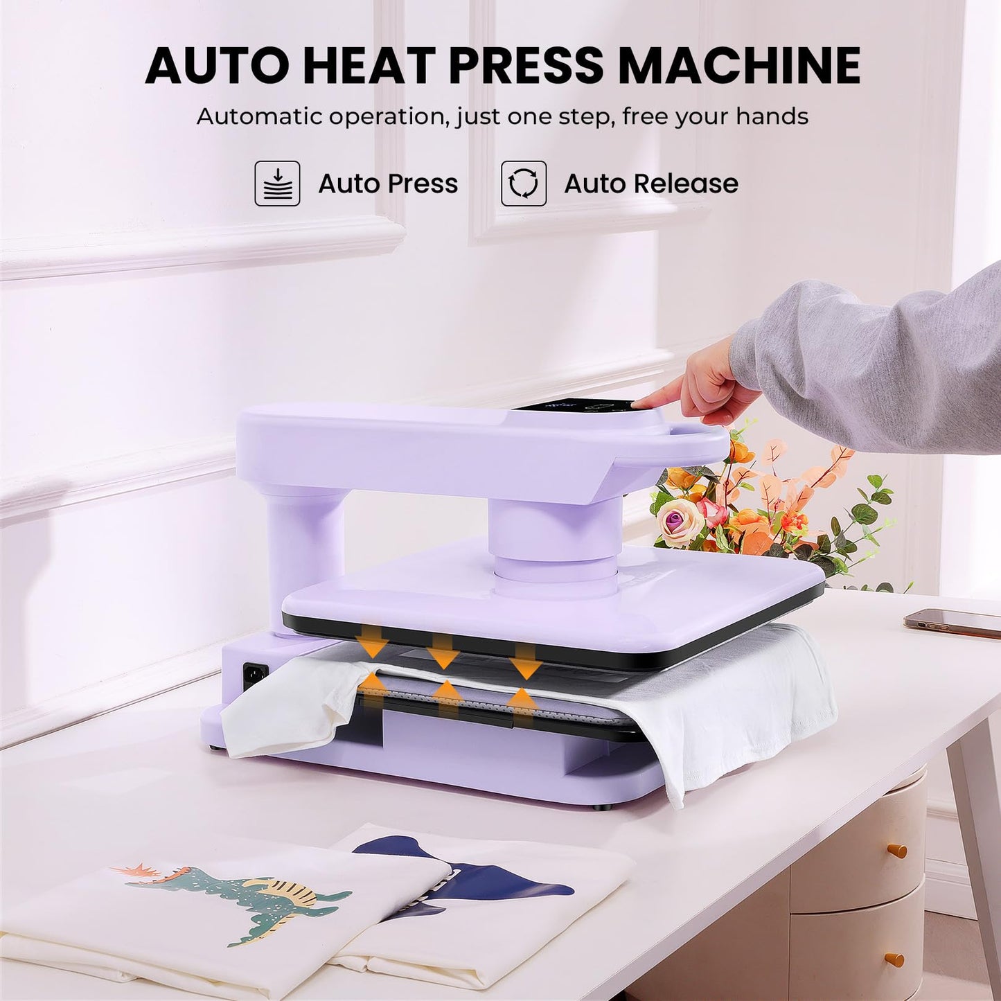 Whubefy Swivel Auto Heat Press Machine 15x15, 360° Swing Away Smart T-Shirt Printing W/Auto Release & Auto-Off, Adjustable Pressure & Higher Heating Height for HTV, Sublimation, Heat Transfer Projects