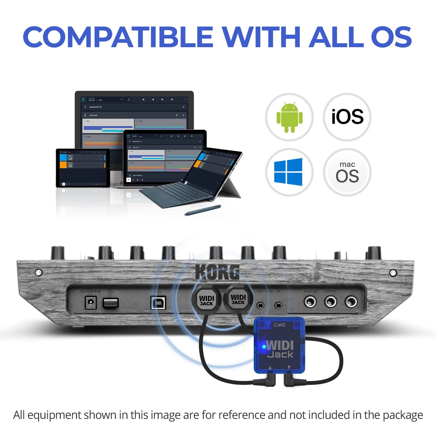 Cme Widi Jack + Din-5 Midi Cable Pack - Bluetooth Midi Interface With 5-Pin Din Midi Cables Included - Works With All Din-5 Midi