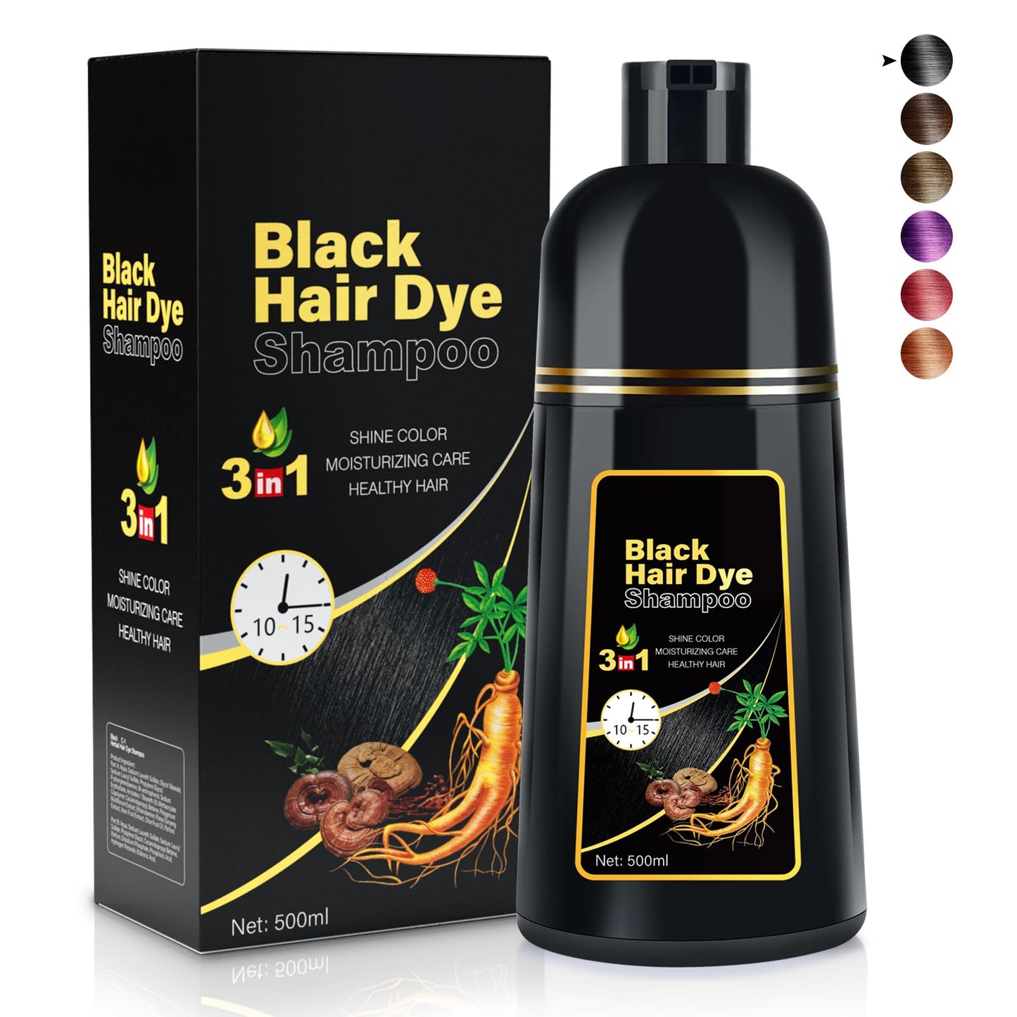 Black Hair Dye Shampoo 3 in 1 Champu Para Canas for Gray Hair Coverage, Natural Herbal Black Hair Color Shampoo for Women, shamp