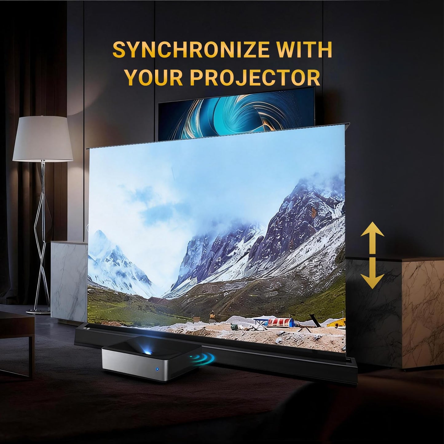 SilverMagic ALR/CLR Motorized Floor Rising Projector Screen for UST Projectors 120”, 95% Ambient Light Rejecting, 4K/8K Ultra HD, Active 3D, for Home Theater Living Room Bedroom Office
