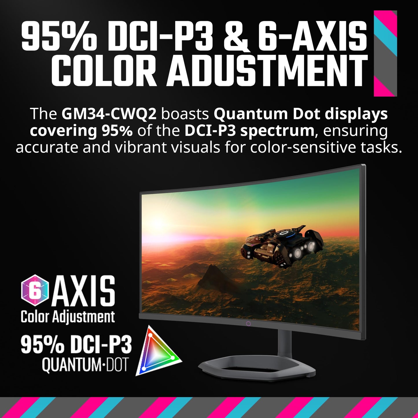 Cooler Master GM34-CWQ2 34” Curved UWQHD 3440 x 1440 VA Quantum Dot Gaming Monitor | Up to 180Hz | Up to 0.5ms | Curve 1500R | FreeSync Premium|Nvidia | HDR Support |DP1.4 * 1 | HDMI2.0 * 2