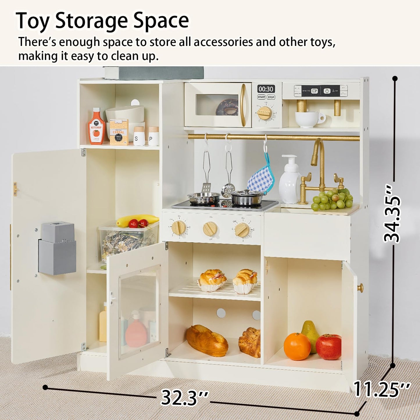 inFUNSAME Wooden Play Kitchen for Toddlers and Kids with Realistic Lights and Sounds and 14 Fun Toddler Kitchen Accessories, Toy Kitchen Playset for Boys and Girls Ages 3+