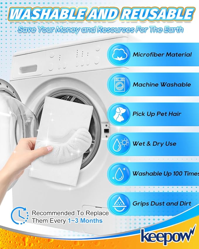 KEEPOW 4+4Pack Reusable Microfiber Mop Pads Compatible with Waitbird Steam Cleaner STC-EU168, Reusable Microfiber Cleaning Replacement Pads 4 Pack and 4 Pack Ironing Cloths (Mop is Not Included)