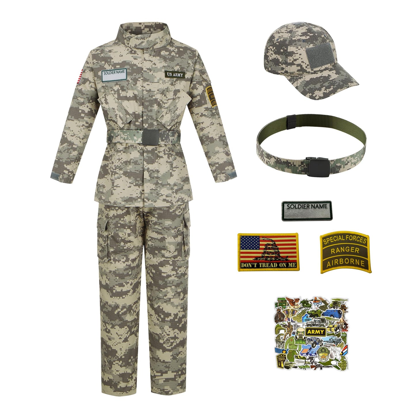 Kosgraiy Kid Army Costume,Kid Deluxe Soldier Costume,Military Outfit Boy and Girl,Army Camouflage Uniform for Children,S/4-6Years