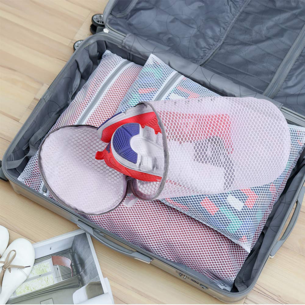 Kimmama Shoe Washing Machine Bag, Sneaker Mesh Washing Bag, Shoe Cleaning Laundry Bag for Gym Shoes, Sneaker, Trainers, Slipper, Honeycomb Net, Grey Zipper, Large Size, 7 x 15“