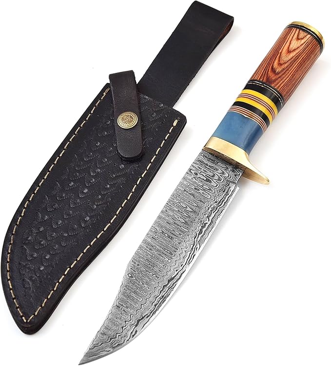 LEONA CRAFT® Handmade Damascus Knife – Premium Outdoor Fixed Blade Carbon Steel Tool | Camping & Bushcraft Use | Sharp Edg...