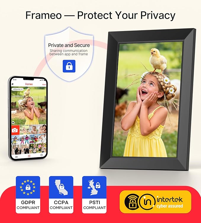 BIGASUO Digital Picture Frame, 10.1" Frameo Digital Frame WiFi with 32GB Memory, 1280x800 IPS Touch Screen, Send Photos/Videos from Your Phone Anywhere, Photo Gifts for Parents and Grandparents