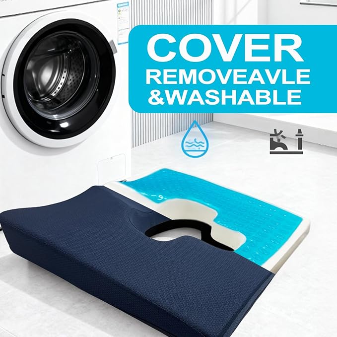 Rivquvi Gel Wheelchair Seat Cushion,Bed Sore Cushions for Butt,hemorrhoid pillow for Chair,Pressure Sore cushion,Memory Foam Butt Pillow,Sciatica,Coccyx,Pressure Ulcer Pain Relief,Washable Cover(Blue)