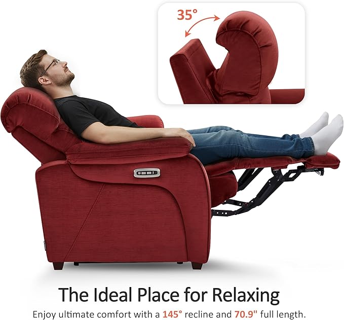MCombo 61.6'' Wall Hugger Power Loveseat Recliner, Reclining Loveseat with Adjustable Headrest, USB Charge Ports, Wood Legs for Living Room, RVs, Small Spaces, Fabric ST258M1 (Loveseat, Burgundy)