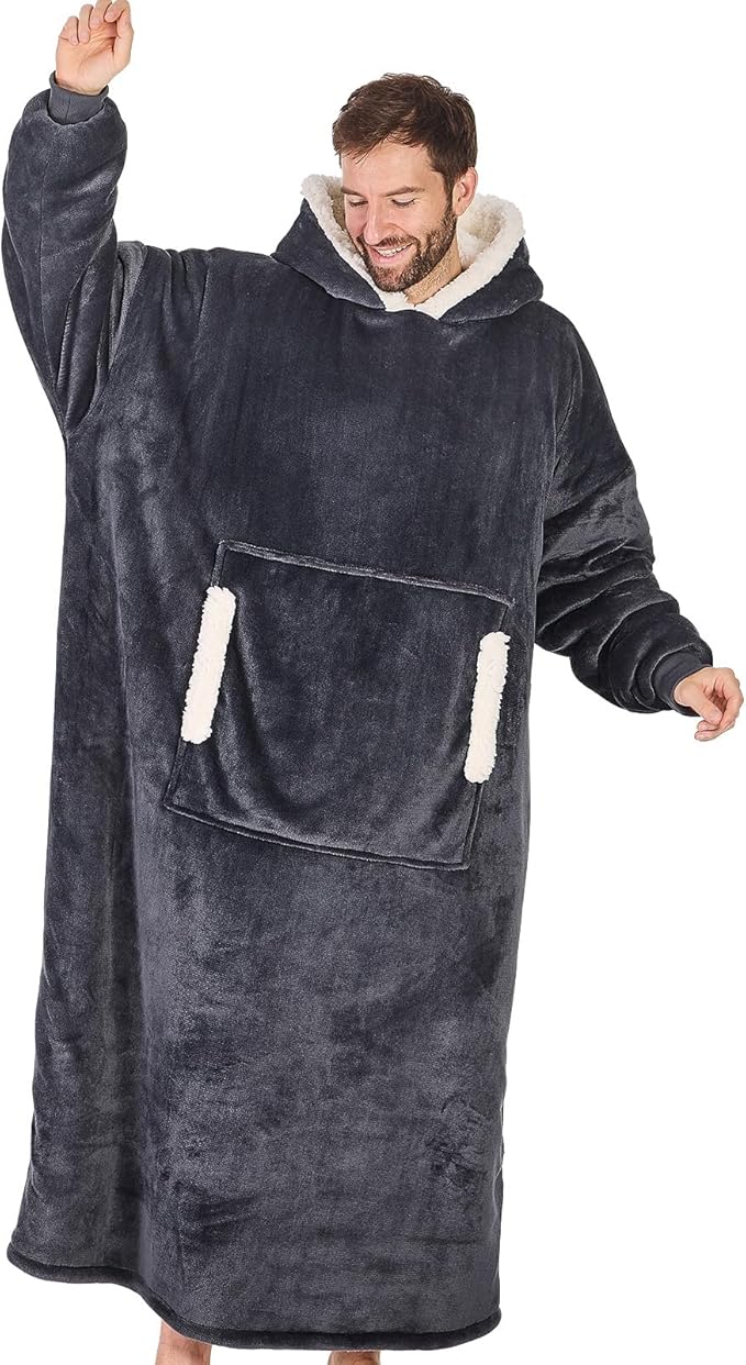 yescool Wearable Blanket Hoodie, Flannel Sherpa Fleece Blanket Sweatshirt for Adults Women Men,One Size Fits All