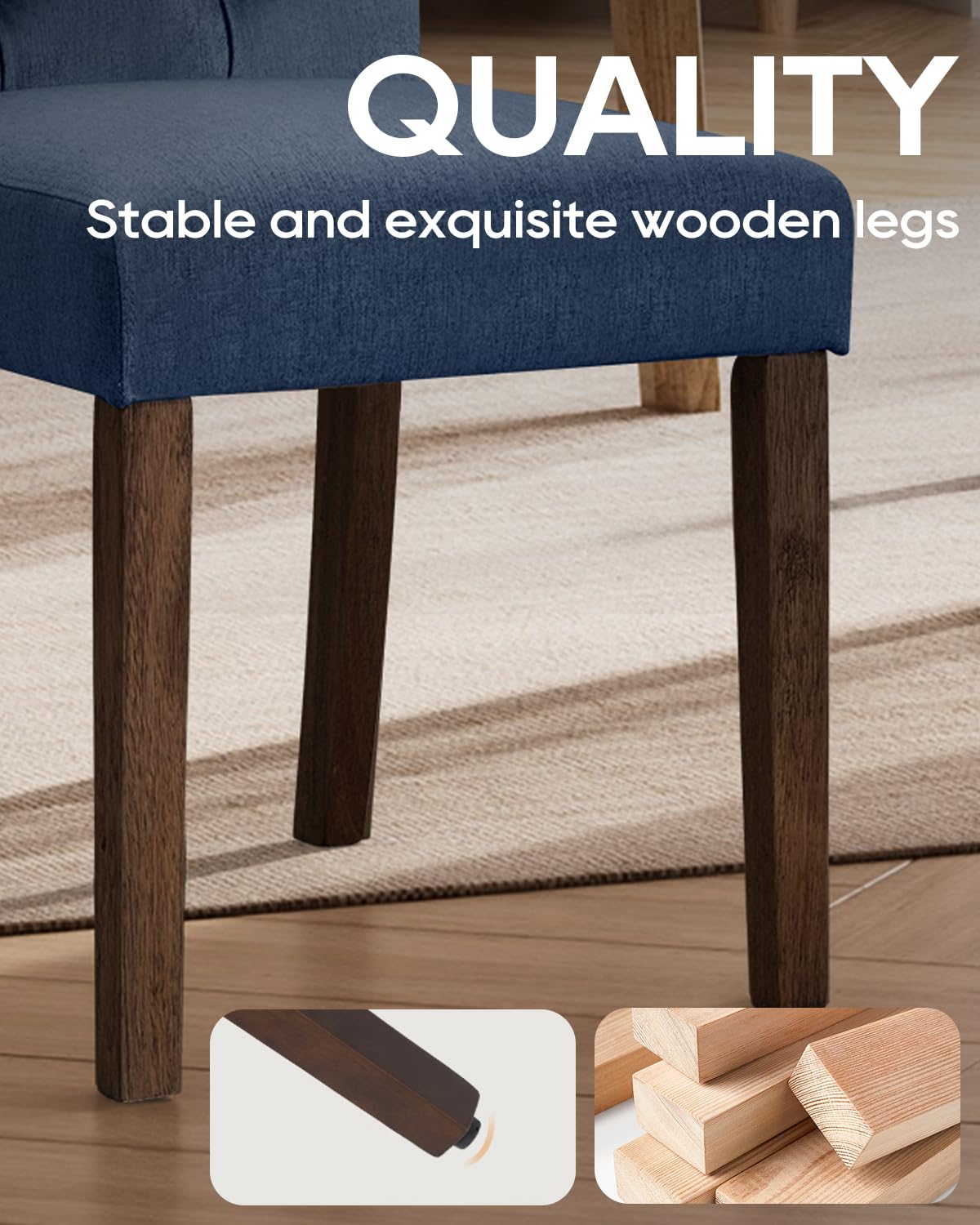 Homixis Dining Chairs Set of 4, Button Tufted Parsons Upholstered Chairs with Solid Wood Legs, Mordern Fabric Kitchen Chairs for Dining Room，Blue