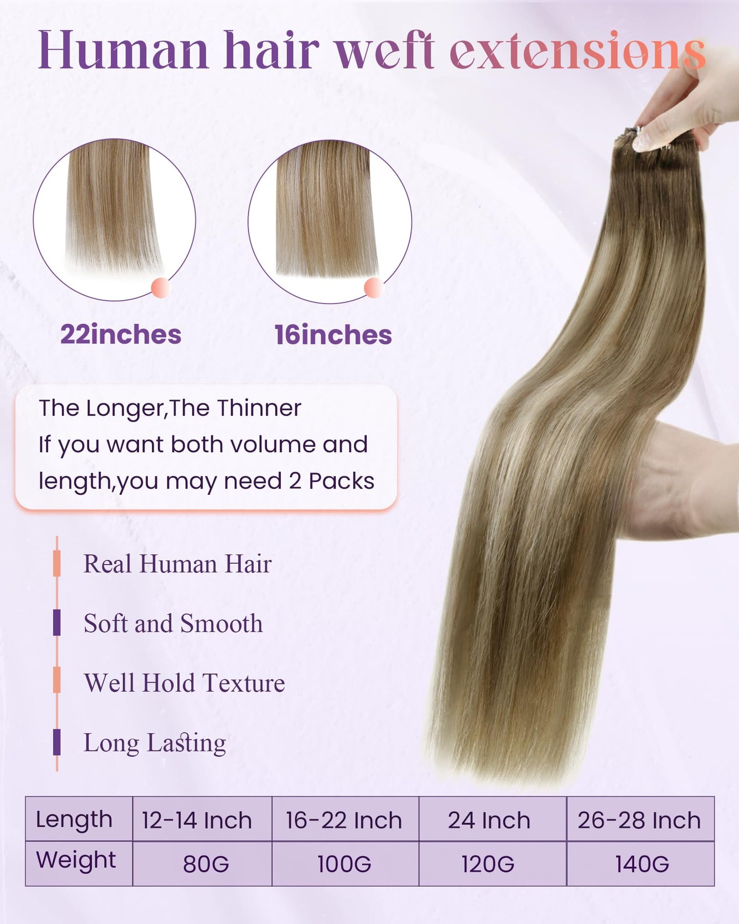 LaaVoo Weft Hair Extensions Human Hair Brown Ombre Sew in Extensions for Women Double Weft Extensions Real Human Hair Dark Brown