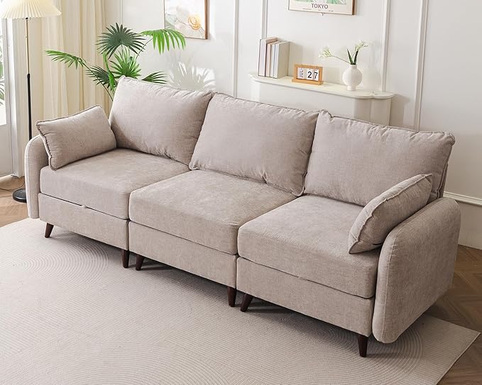 Rexulqo 104'' Modular Sectional Sofa with All Seats Storage,Oversized 3-Seater Comfy Cloud Couches with Deep Seat,Big Couch for Living Room,Bedroom,Velet,Khaki