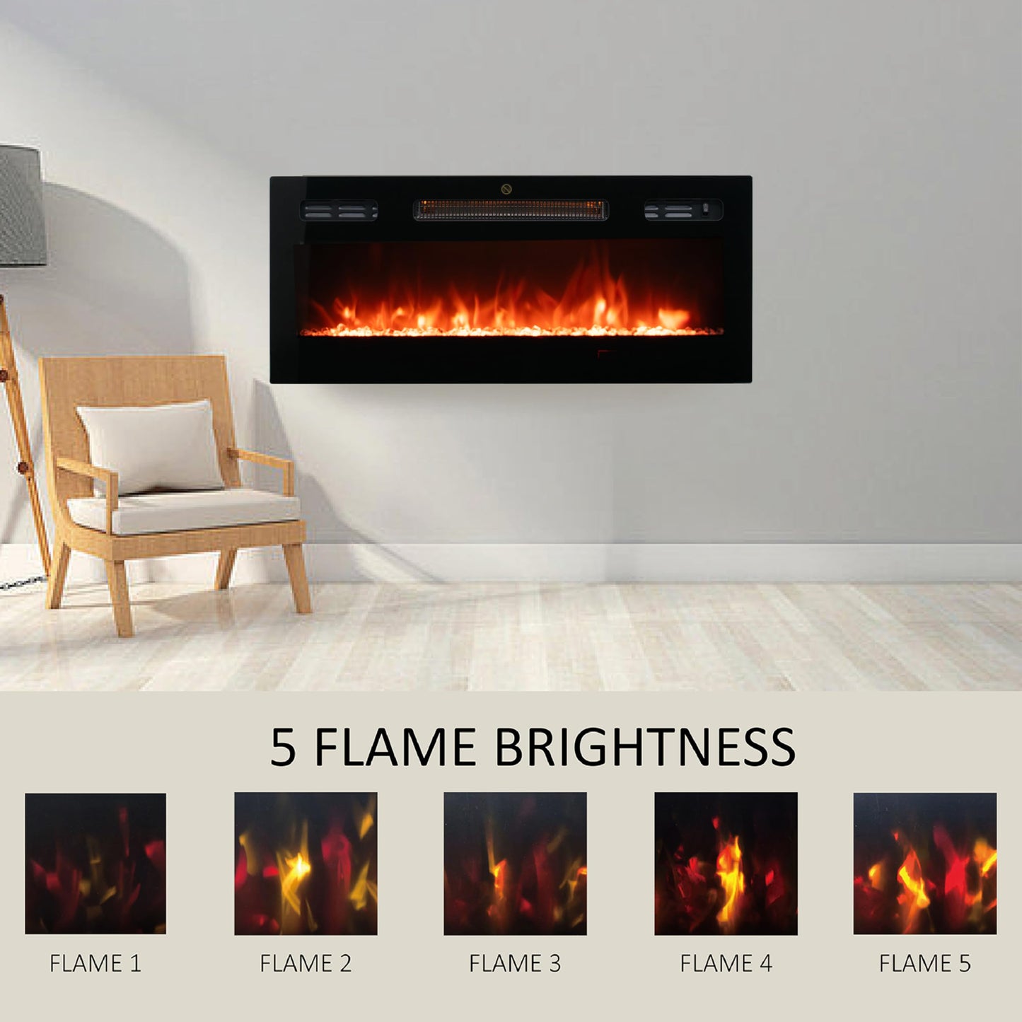FULEIWO 30 Inch Recessed and Wall Mounted Electric Fireplace, Ultra-Thin Fireplace Heater with Remote Control, 12 Colors Adjustable Flame, Timer, 750W/1500W for Living Room Bedroom, Black