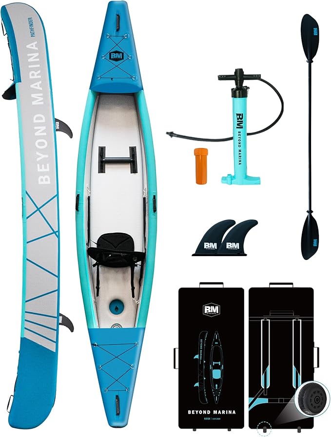 BEYOND MARINA Inflatable Kayak 1 & 2 & 3 Person Adult- Full Drop Stitch Kayak with Aluminum Paddles, Seats, Footrests, Pum...