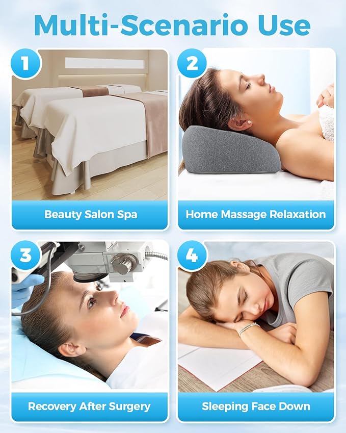 Face Down Pillow Massage Headrest for Bed Massage Head Holder w/ Gel Eyemask At Home Salon Breathable Foam Face Down Pillow After Eye Surgery Vitrectomy Recovery Sleeping Massage Face Cradle for Bed