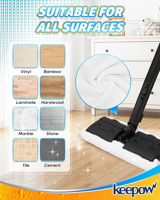 KEEPOW 4+4Pack Reusable Microfiber Mop Pads Compatible with Waitbird Steam Cleaner STC-EU168, Reusable Microfiber Cleaning Replacement Pads 4 Pack and 4 Pack Ironing Cloths (Mop is Not Included)