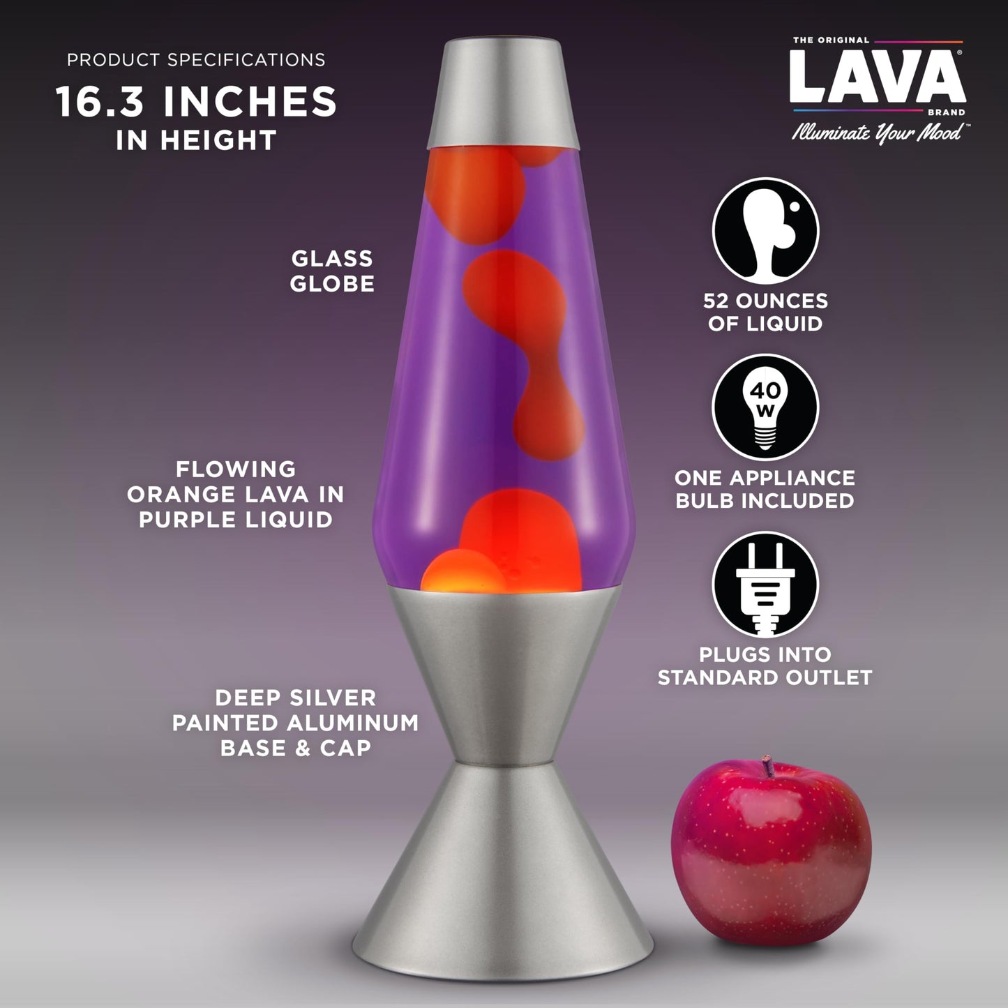 The Original Lava® Lamp - Large 52oz 16.3" - Vivid Twilight - Classic Liquid Motion Lamp - Orange Lava and Purple Liquid - Item #5119 (Amazon Exclusive)